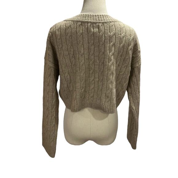 BDG Urban Outfitters Sand Cable Knit Long Sleeve Crop Baggy Sweater Sz XS New - Picture 13 of 14